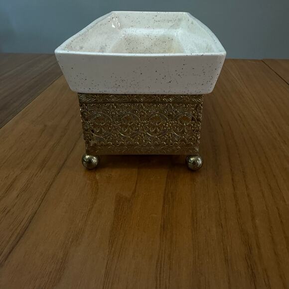 Planter Inc USA 1994 Rectangle Brass Stand 9 x 4 x 3.5 Speckled Pottery Vintage - Picture 5 of 16